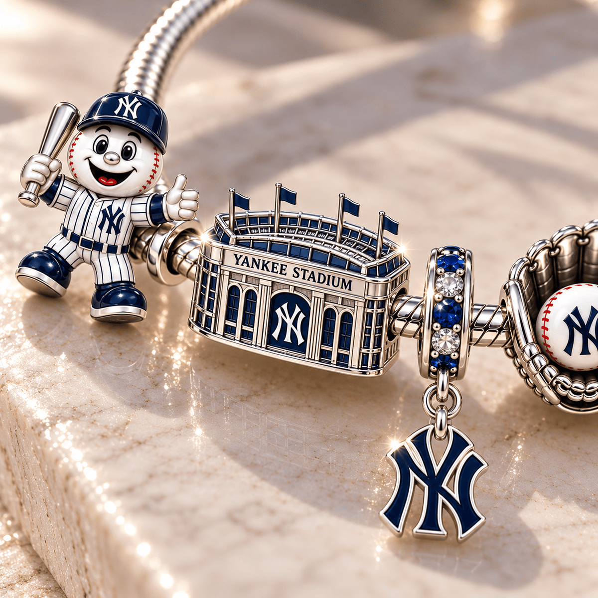 NYY Silver Charm Bracelet Set BMD