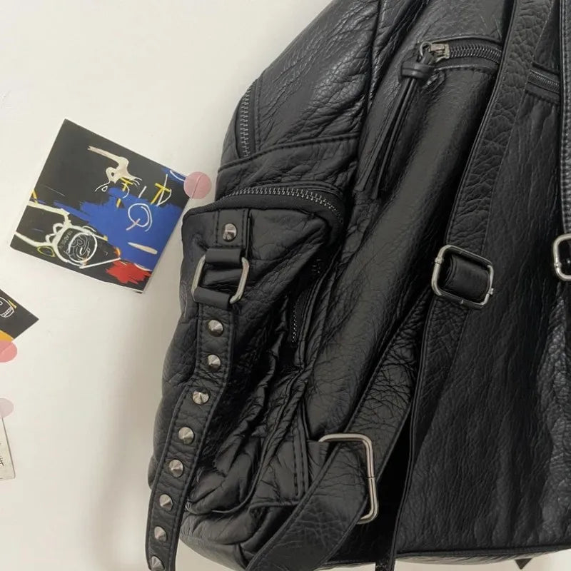 Large Capacity Bag for Men Women's Punk Rivets Backpack Fashion Cross Personality Backpack Y2k Casual Drawstring Student Bags