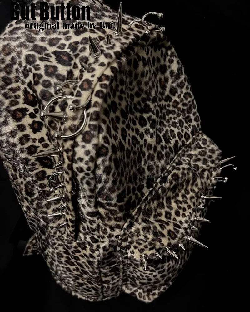 Women Gothic Subculture Punk Spicy Y2k Girl Retro Leopard Print Vintage Rivet hardware Bag Large Shoulders Baghere Backpack